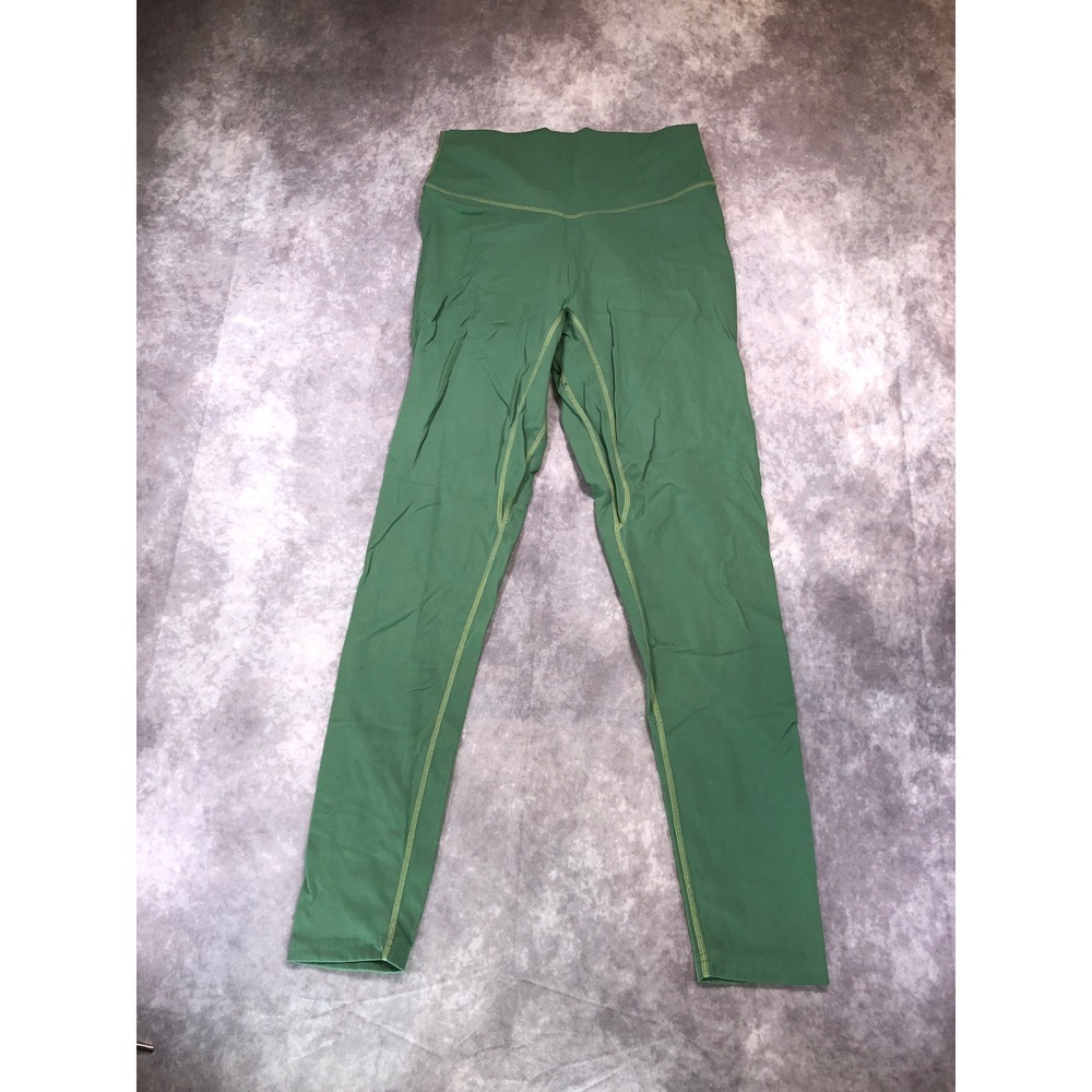 Green High Waisted Athletic Leggings Large V-Back Seam Yoga Pants